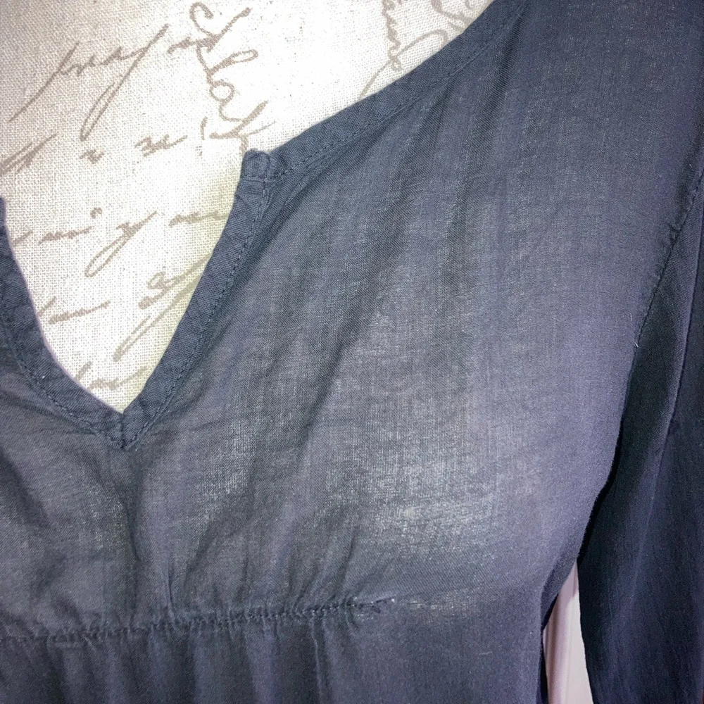 Black Sheer Lightweight Cotton Blouse Top 3/4 Sleeves by City Lights Medium - Picture 3 of 8